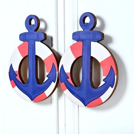 Handcrafted Acacia Wood Nautical Anchor Handles Set